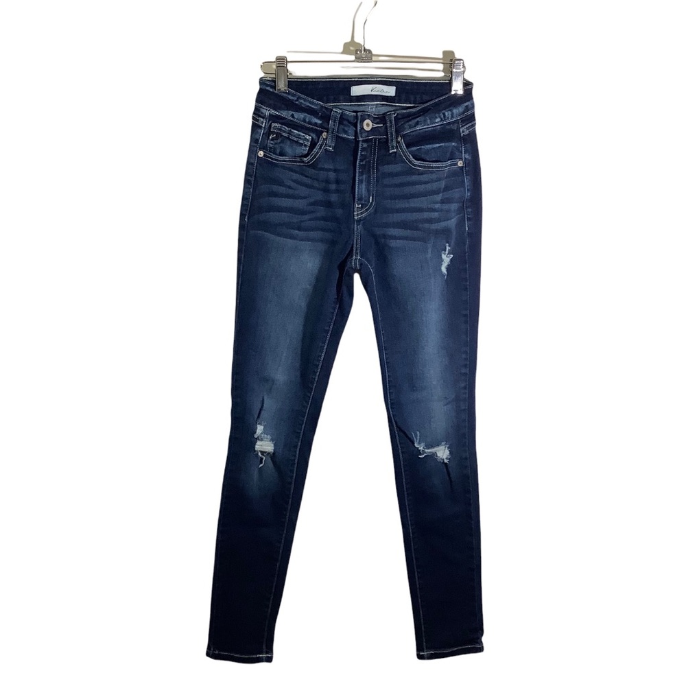 Kancan Dark Wash Skinny Jeans Distressed Stretch